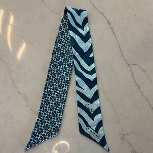 Coach Teal and Navy Dual-Pattern Scarf